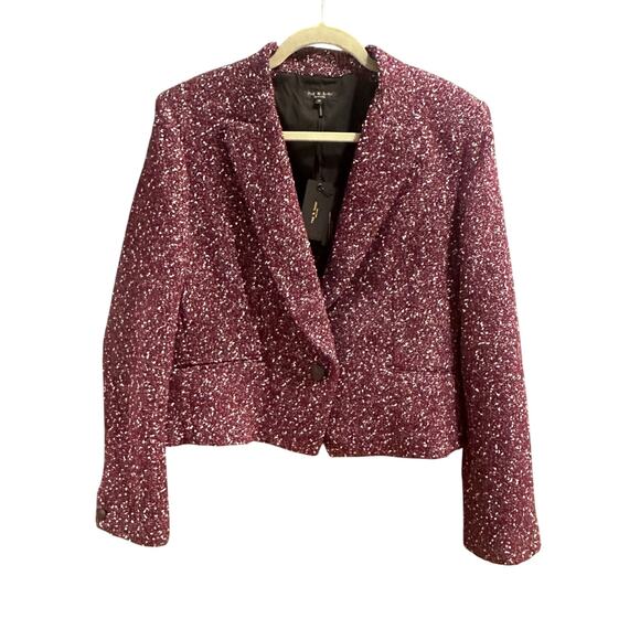 NWT $595 rag & bone Wool Blend Burgundy Valerie Tweed Blazer, Sz 12 (LL-1132) - Picture 5 of 13